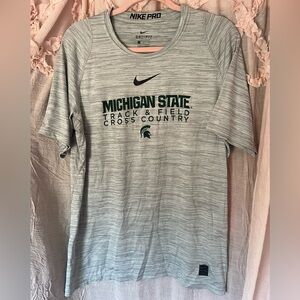 Nike Gray Dri-FIT Michigan State Track & Field Tee - Green Logo